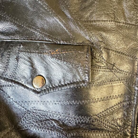 🏍️ Vintage FLIGHT PATH Black Patchwork Leather Biker Jacket 🏍️ - Picture 6 of 13